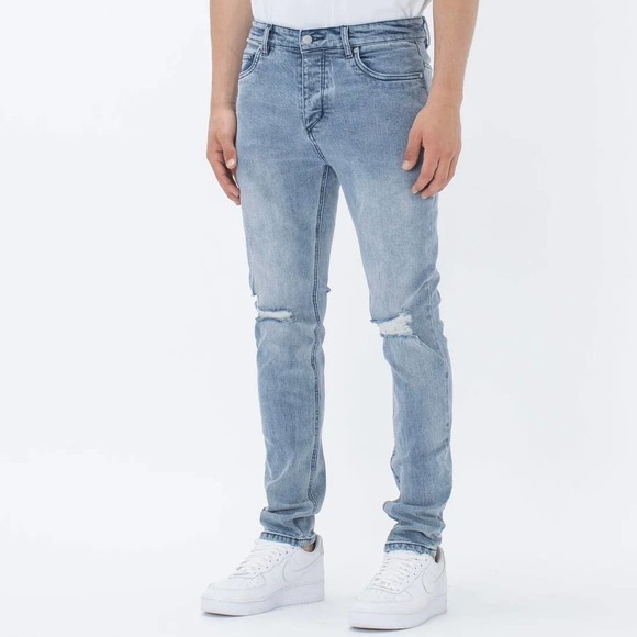 ZANEROBE JOE BLOW DESTROYED DENIM JEANS IN MINERAL BLUE NWT MEN'S SIZE 32X32 - Picture 1 of 16